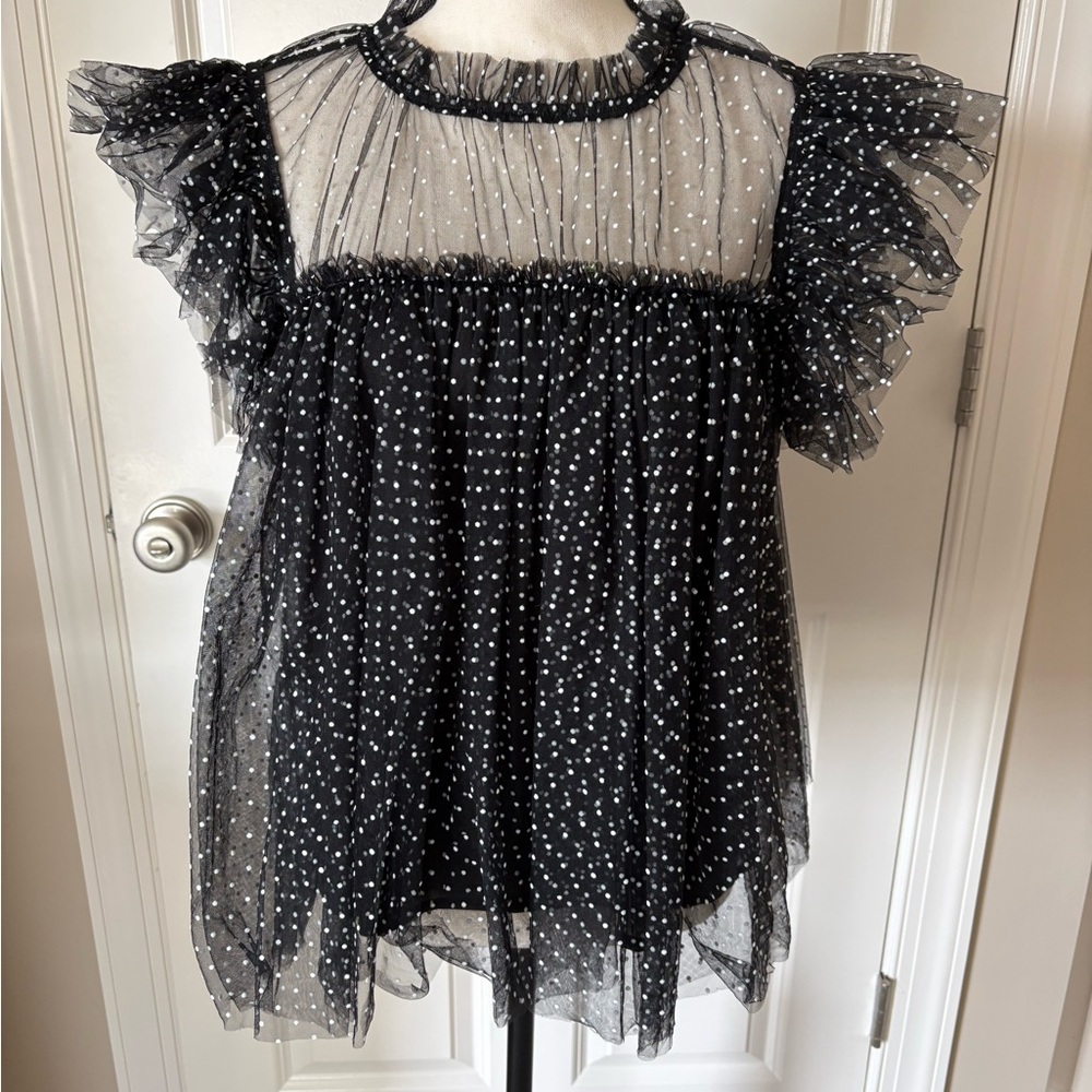 Elegant Black Sheer Polka Dot Top
